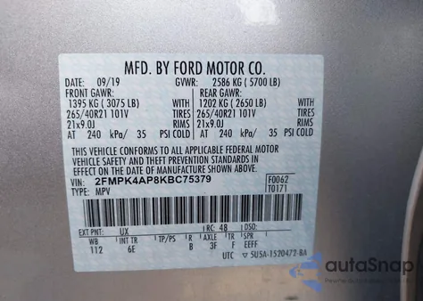 2019 Ford Edge St from USA, damaged, VIN 2FMPK4AP8KBC75379